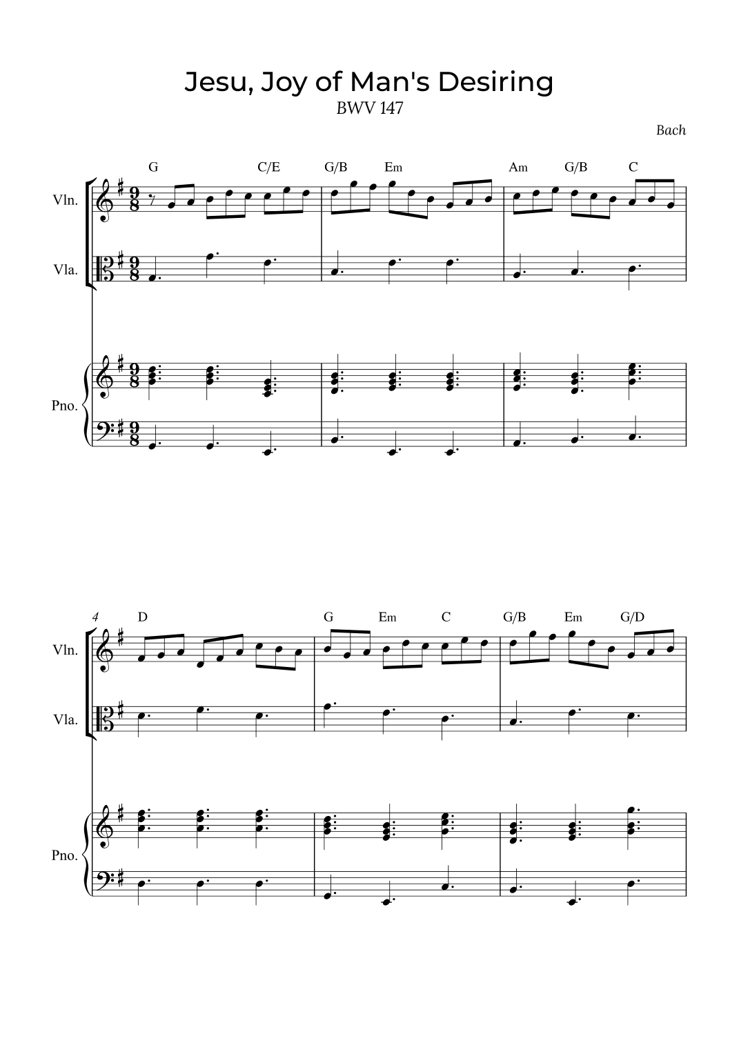 Jesu, Joy of Man's Desiring - Violin and Viola with piano and chords (arr. Alex Nunes Rodrigues)