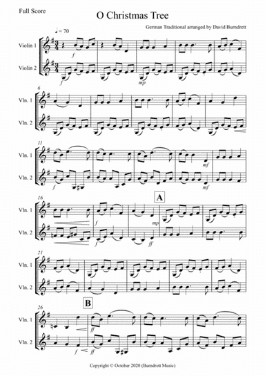 O Christmas Tree for Violin Duet (arr. David Burndrett)