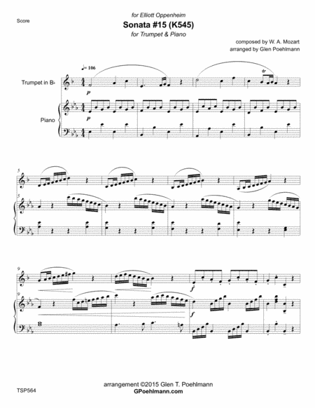 SONATA (K545) arranged for TRUMPET SOLO with Piano Accompaniment (arr. Glen Poehlmann)