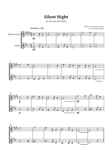 Silent Night (Clarinet and Violin) - Beginner Level (arr. Henrique Oliveira)
