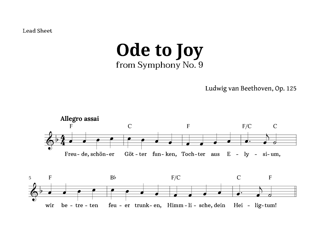 Ode to Joy by Beethoven Lead Sheet (arr. Langanho)