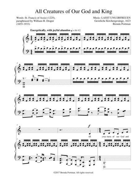 All Creatures of Our God and King (LASST UNS ERFREUEN), Medium Voice, arr. Brenda Portman (arr. Brenda Portman)