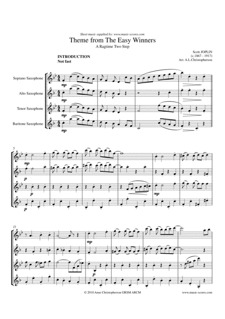 The Easy Winners - Long version - Sax Quartet (arr. Anne L Christopherson GRSM ARCM)