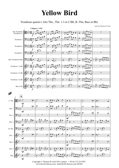 Yellow Bird - Haitian Folk Song - Calypso - Trombone quartet (arr. Thomas H. Graf)