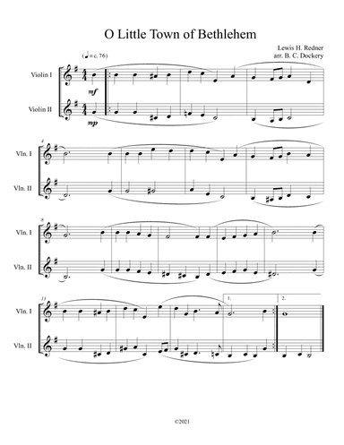 O Little Town of Bethlehem (Violin Duet) (arr. B. C. Dockery)