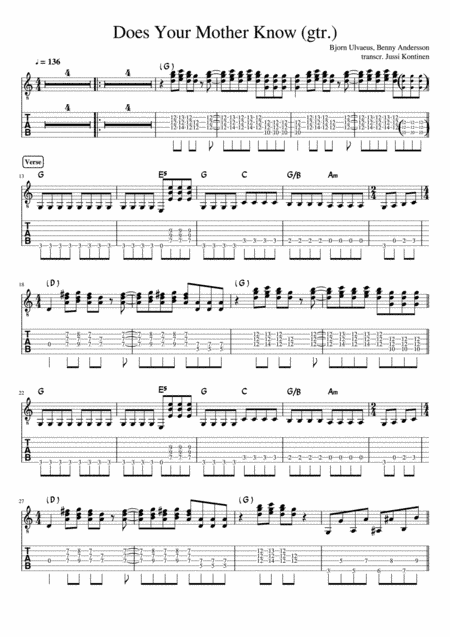 Does Your Mother Know (arr. Jussi Kontinen)