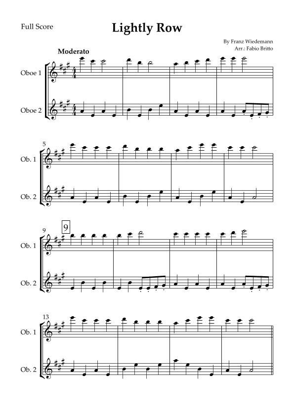 Lightly Row for Oboe Duo (arr. Fabio Britto)