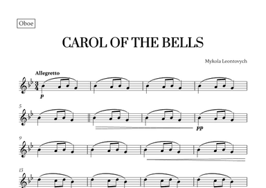 Carol of the Bells (Very Easy/Beginner) (for Oboe) (arr. Cadenza Editions)