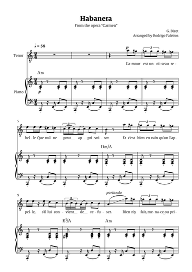 Habanera (for tenor - A minor/major) (arr. Rodrigo Faleiros)