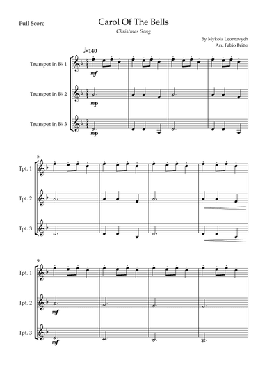 Carol Of The Bells (Christmas Song) for Trumpet in Bb Trio (arr. Fabio Britto)