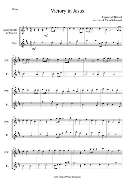 Victory in Jesus for penny whistle (or piccolo) and flute (arr. David Warin Solomons)