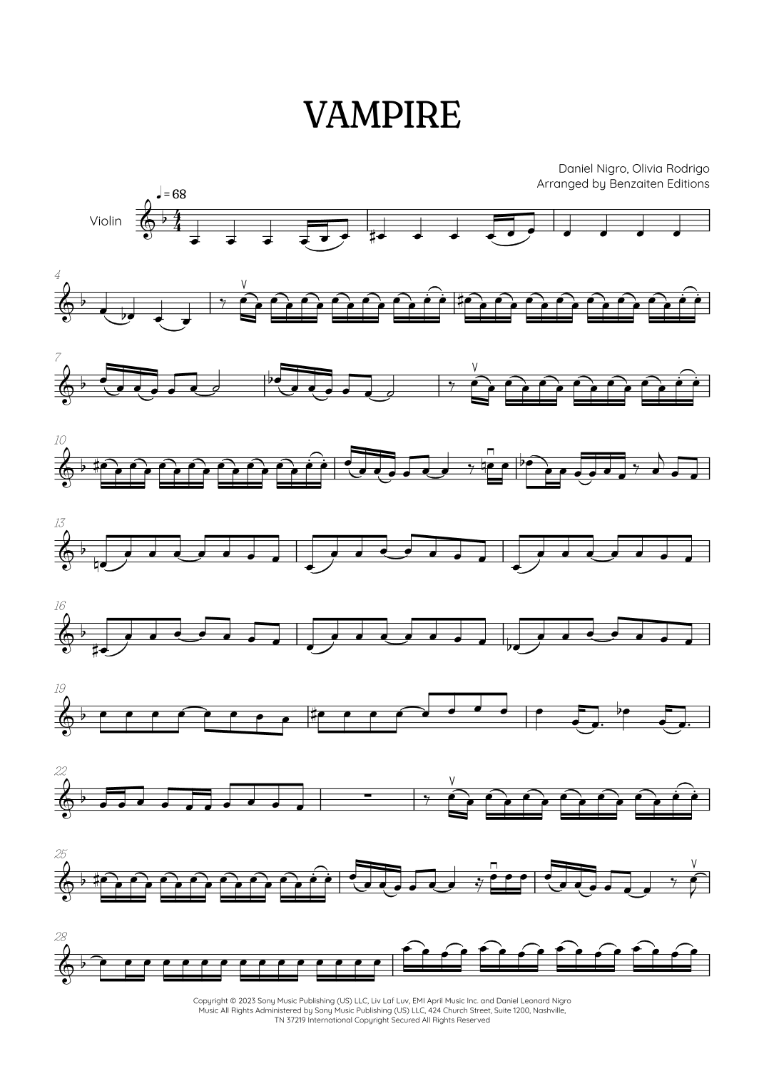 Vampire (arr. Benzaiten Editions)