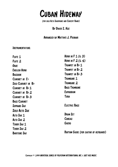 Cuban Hideaway (arr. Matthys J. Pienaar)