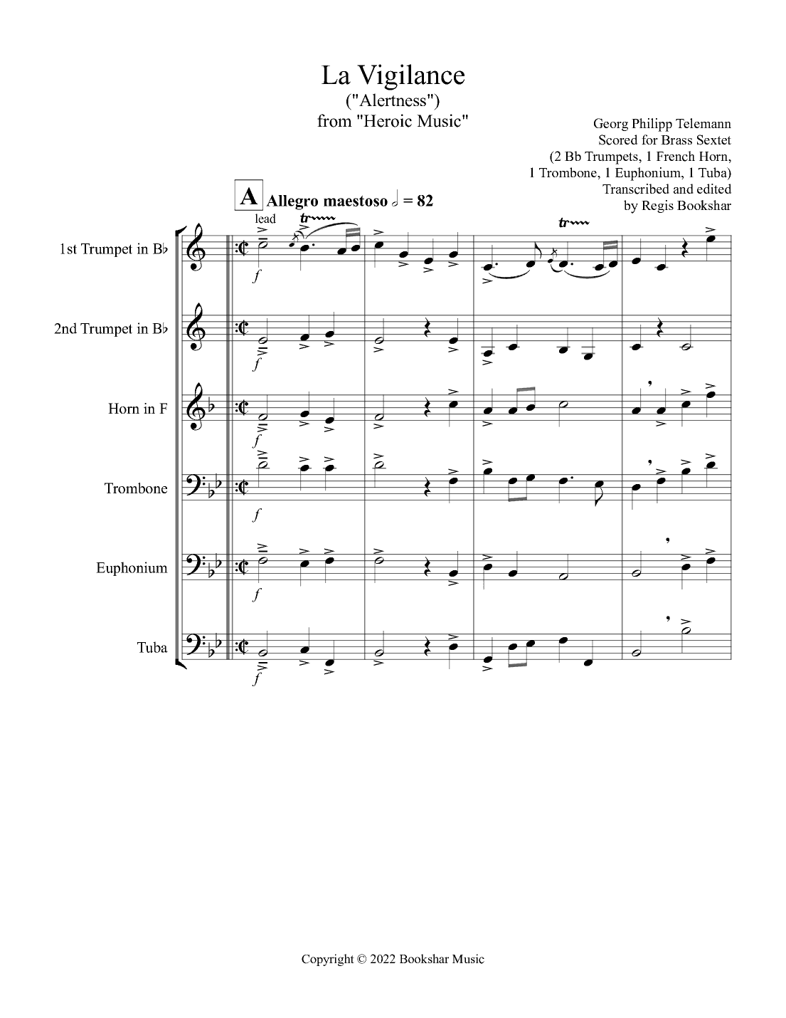 La Vigilance  (from "Heroic Music") (Bb) (Brass Sextet - 2 Trp, 1 Hrn,  1 Trb, 1 Euph, 1 Tuba) (arr. Regis Bookshar)