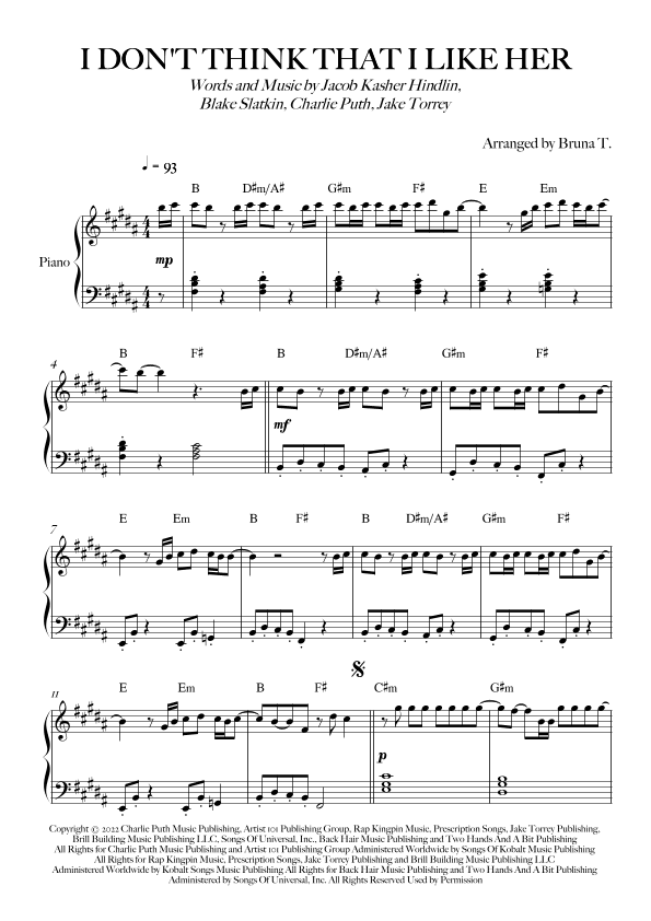 I Don't Think That I Like Her (arr. Bruna T.)