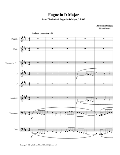 Dvorák, Fugue in D Major, B302 (Brass Sextet + Piccolo & Flute) (arr. Richard Byrnes)
