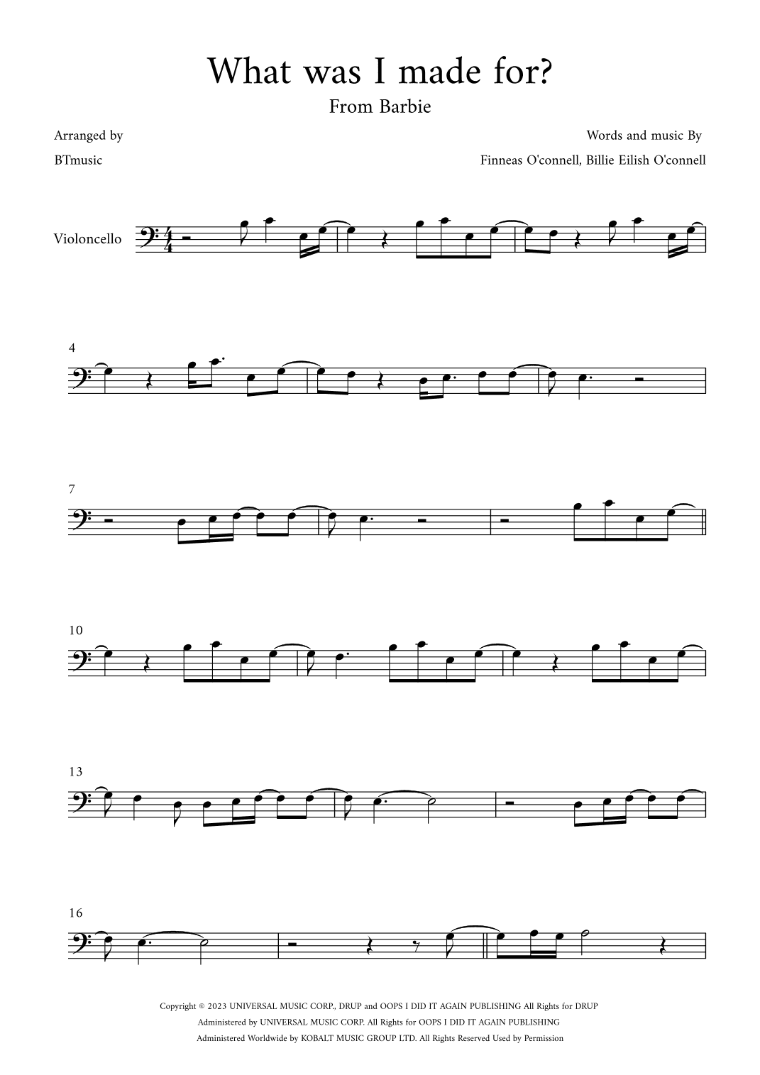 What Was I Made For? (arr. BTmusic)