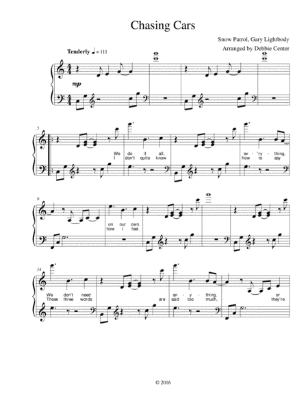 Chasing Cars (arr. Debbie Center)
