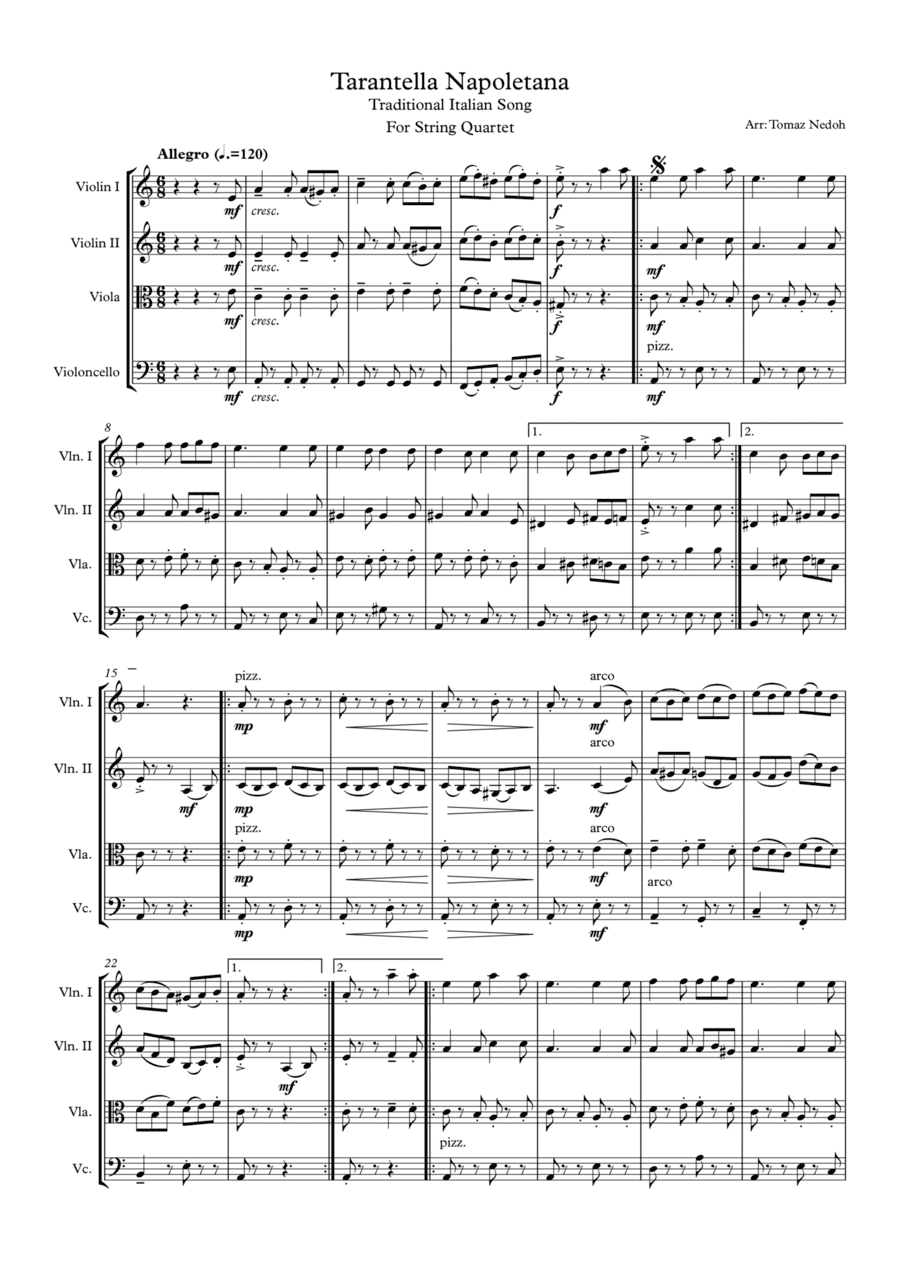 Tarantella Napoletana for String Quartet (arr. Tomaz Nedoh)