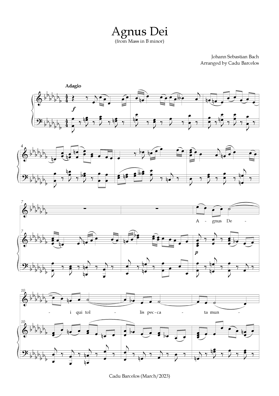 Agnus Dei - Mass B Minor BACH - Ab minor (arr. Cadu Barcelos)