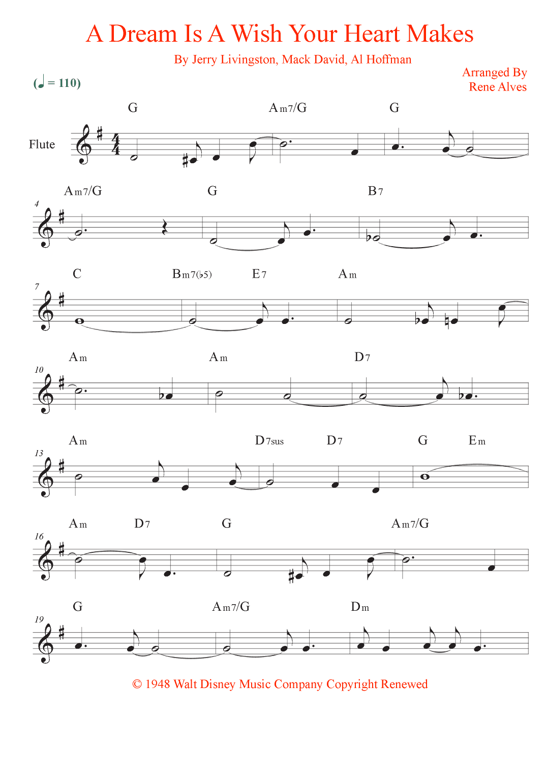 A Dream Is A Wish Your Heart Makes (arr. Rene Alves)