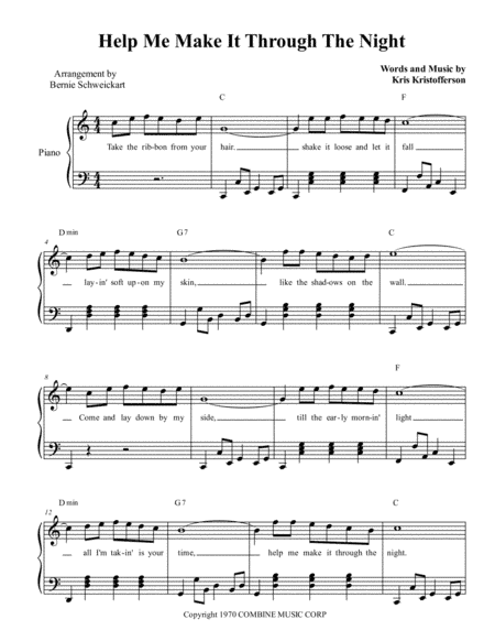 Help Me Make It Through The Night (arr. Bernie Schweickart)