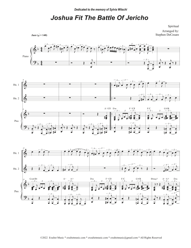 Joshua Fit The Battle of Jericho (French Horn Duet) (arr. Stephen DeCesare)