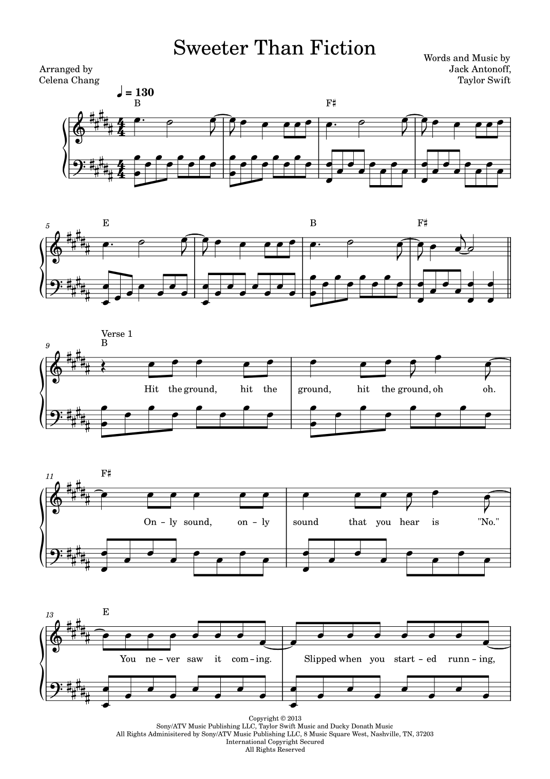 Sweeter Than Fiction (arr. Celena Chang)