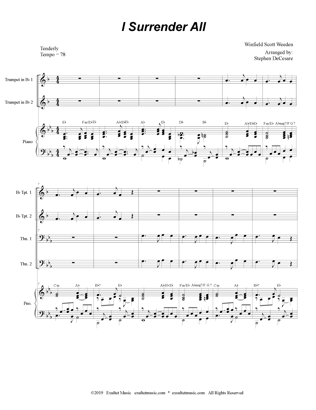 I Surrender All (Brass Quartet and Piano - Alternate Version) (arr. Stephen DeCesare)
