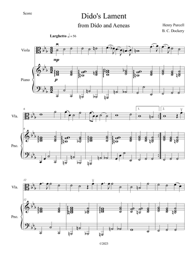Dido's Lament (Viola Solo with Piano Accompaniment) (arr. B. C. Dockery)