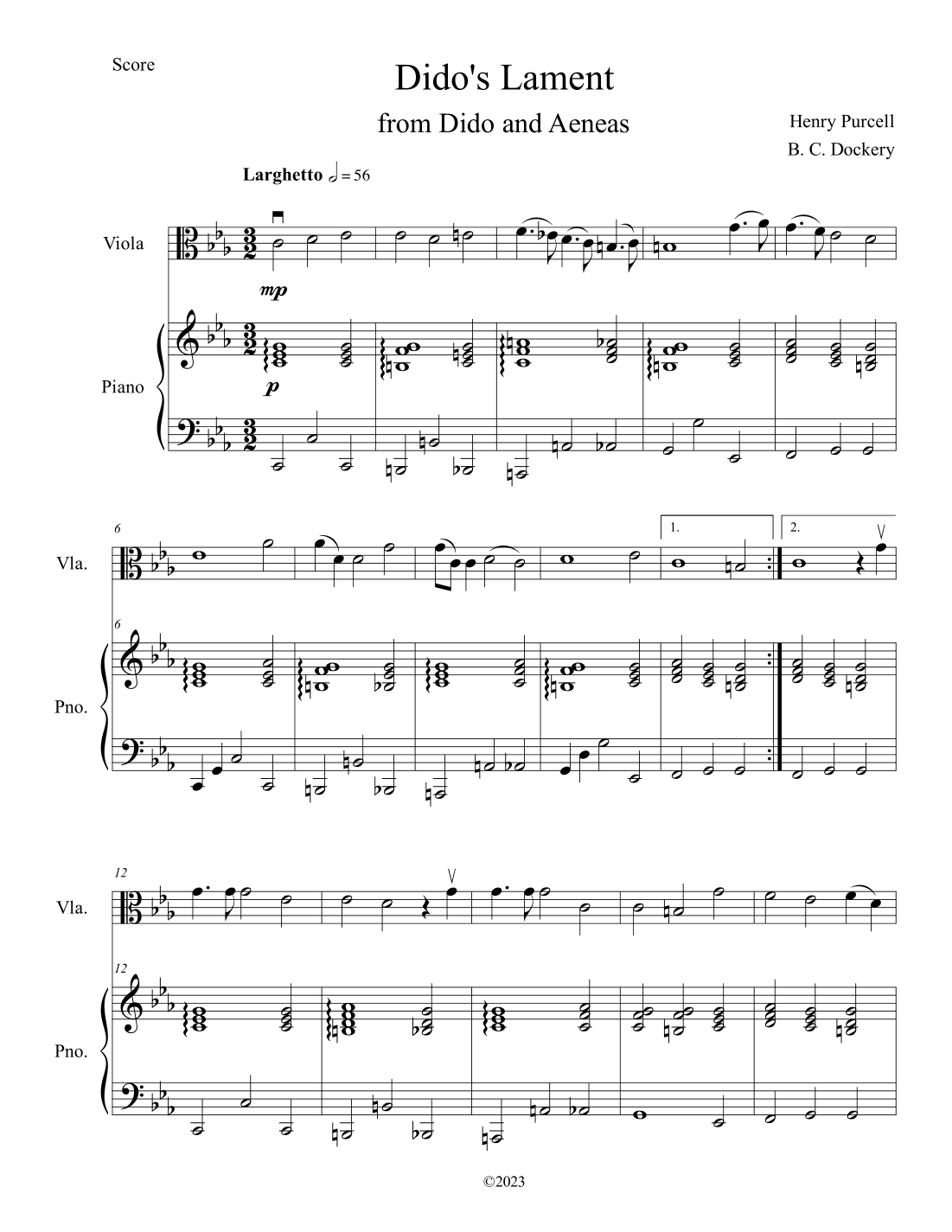 Dido's Lament (Viola Solo with Piano Accompaniment) (arr. B. C. Dockery)