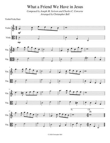 What a Friend We Have in Jesus - Violin/Viola Duet (arr. Christopher Bell)