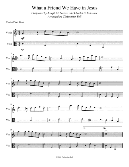 What a Friend We Have in Jesus - Violin/Viola Duet (arr. Christopher Bell)