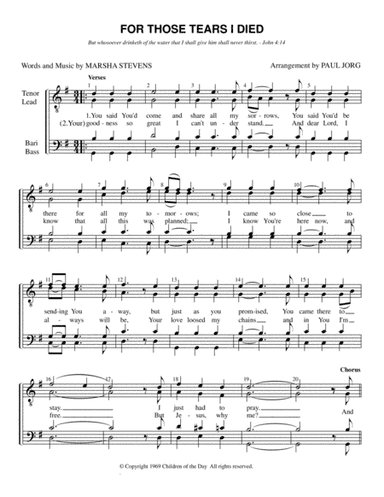 For Those Tears I Died (arr. Paul A. Jorg)