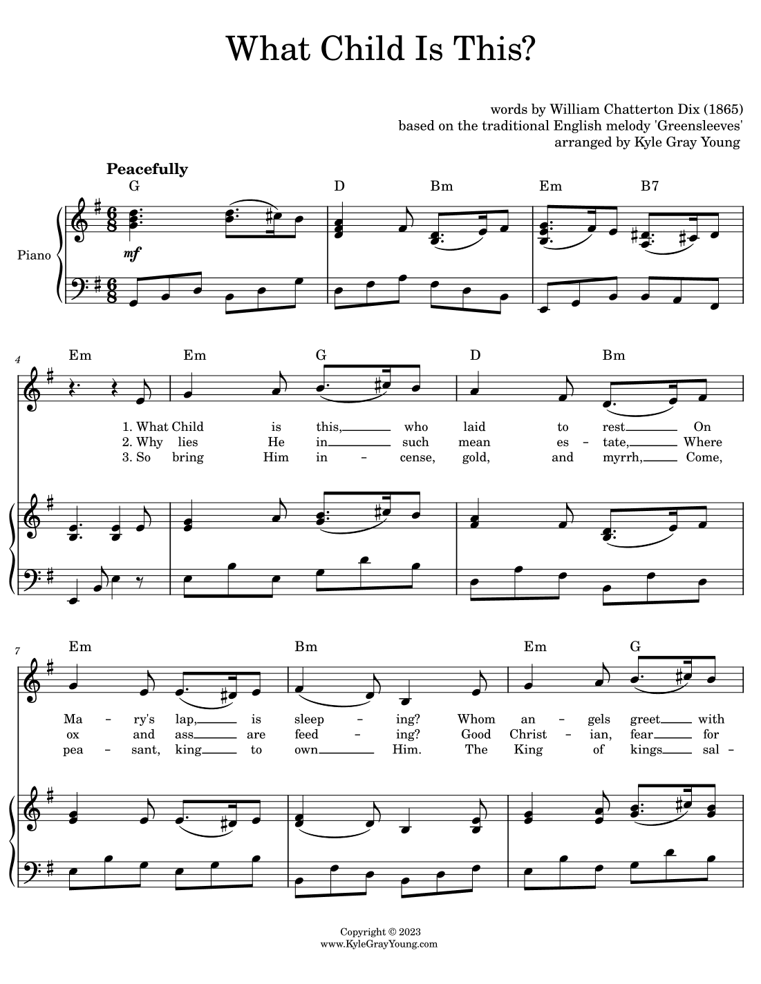 What Child Is This? (piano & vocal, E dorian) (arr. Kyle Gray Young)
