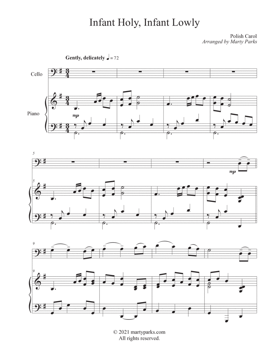 Infant Holy, Infant Lowly (Cello-Piano) (arr. Marty Parks)