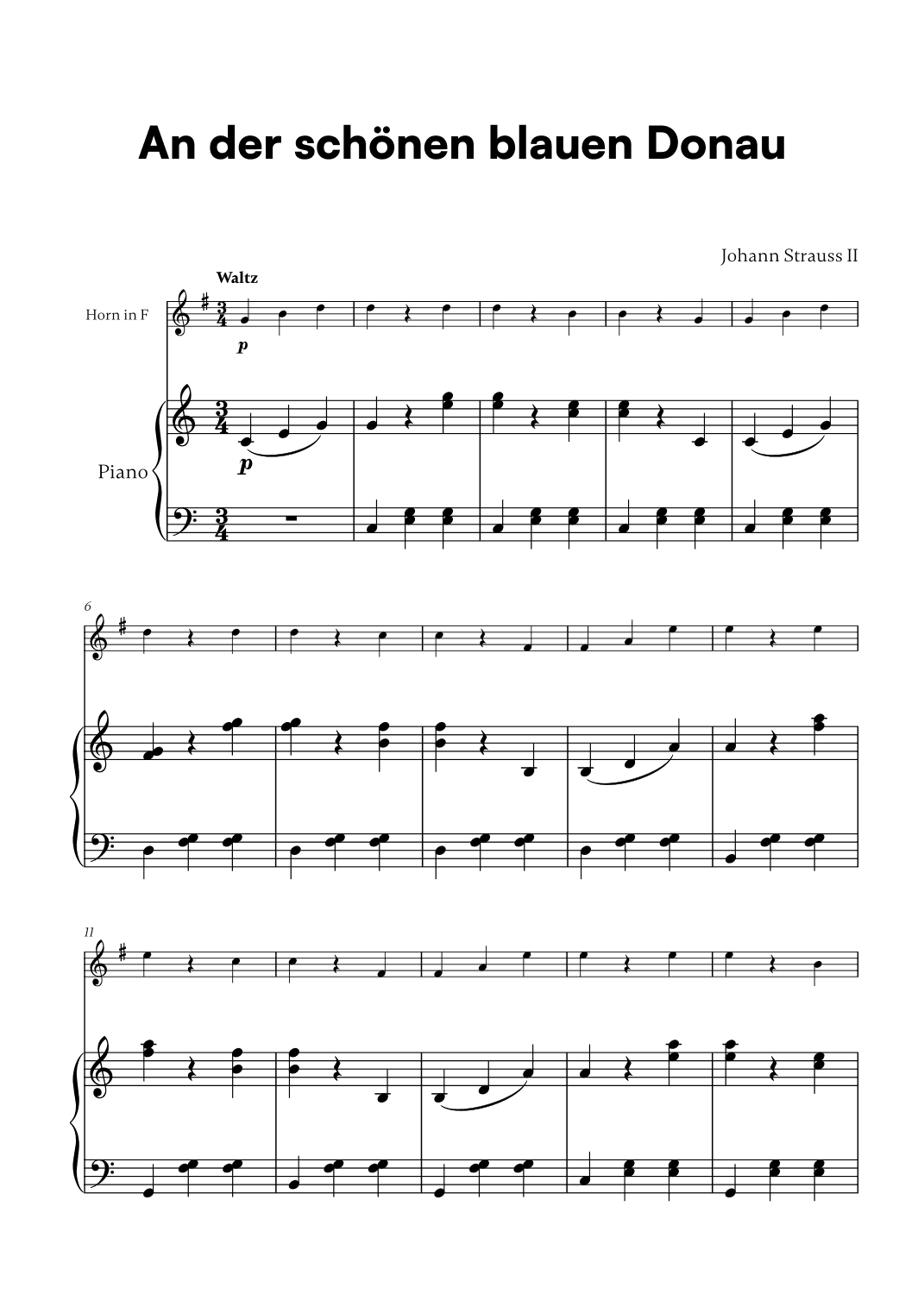 Johann Strauss II - An der scho¨nen blauen Donau for French Horn and Piano (arr. Cadenza Editions)