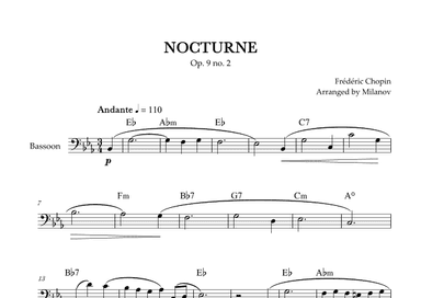 Chopin Nocturne op. 9 no. 2 | Bassoon | E-flat Major | Chords | Easy beginner (arr. Milanov)