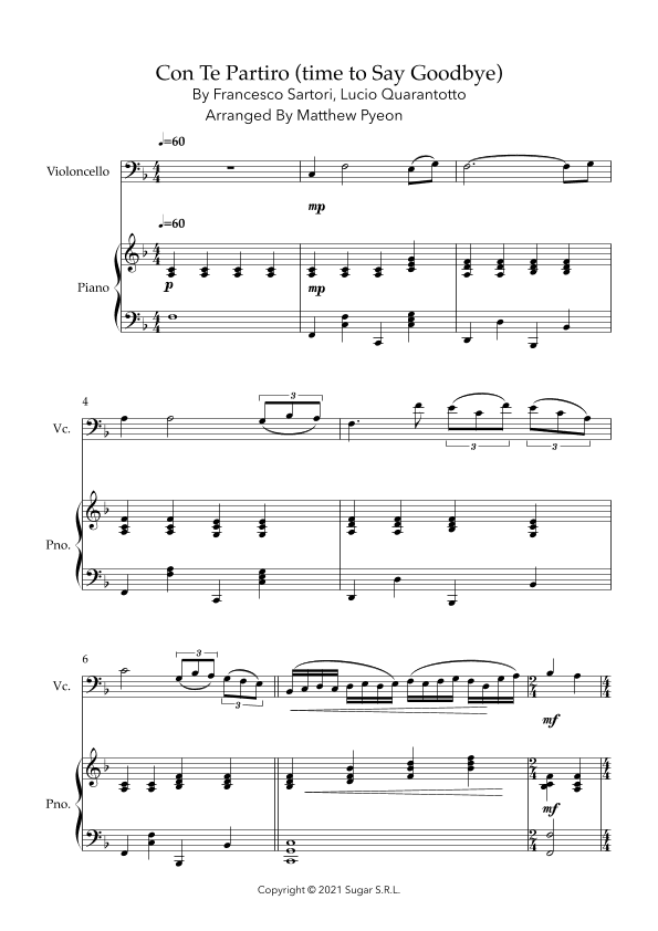 Con Te Partiro (time To Say Goodbye) (arr. Matthew pyeon)