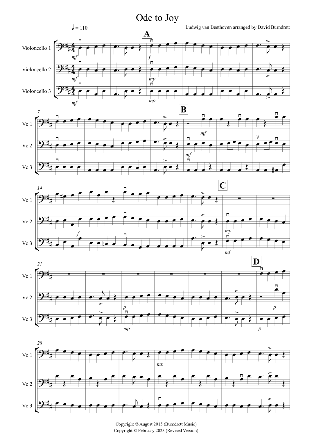 Ode to Joy for Cello Trio (arr. David Burndrett)