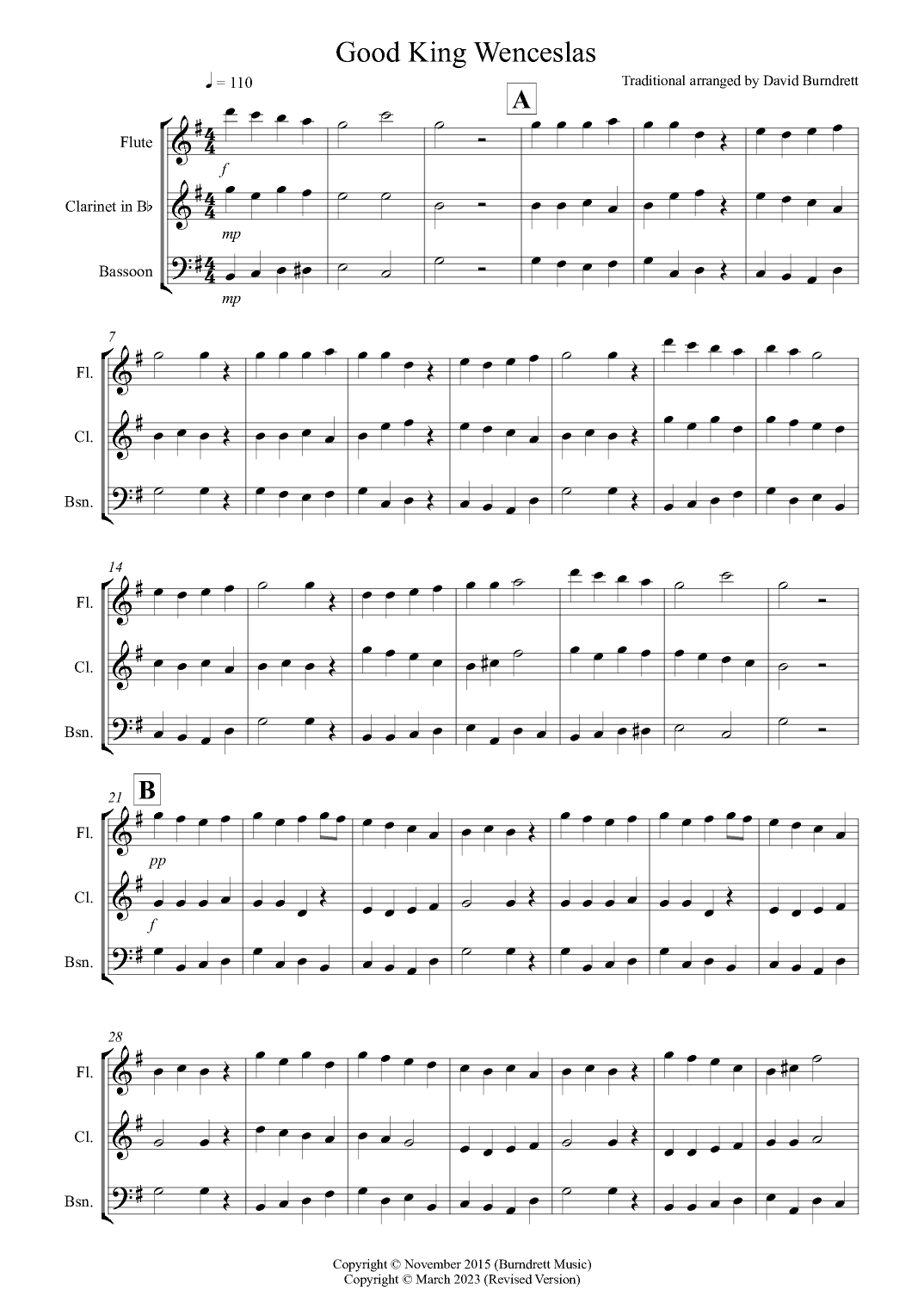 Good King Wenceslas for Wind Trio (arr. David Burndrett)