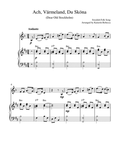 Ach, Värmeland, Du Sköna (Dear Old Stockholm) (for clarinet in A solo and piano accompaniment) (arr. Kaiserin Rebecca)