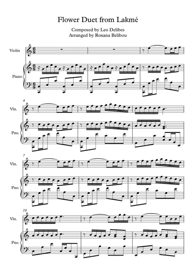 Flower Duet from Lakmé Violin (Flute) & Piano (arr. Roxana Belibou)