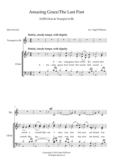Amazing Grace, with The Last Post, for SATB Choir and Trumpet in Bb (arr. Nigel Williams)