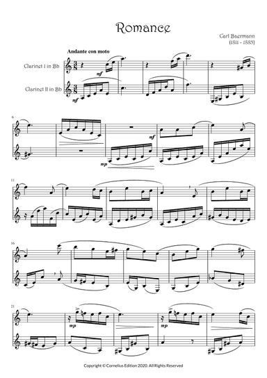 Carl Baermann Op. 63 No 14. "Romance" for Clarinet duet (arr. Glenn Martin)