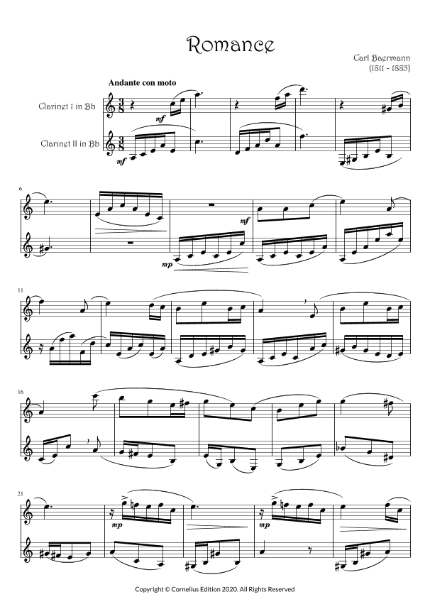 Carl Baermann Op. 63 No 14. "Romance" for Clarinet duet (arr. Glenn Martin)