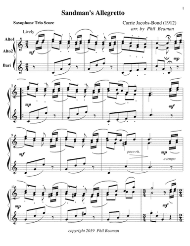 Sandman's Allegretto-Saxophone Trio (arr. Phil Beaman)
