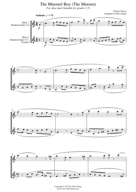 The Minstrel Boy (The Moreen) (for oboe duet, suitable for grades 2-5) (arr. Edwin Sung)
