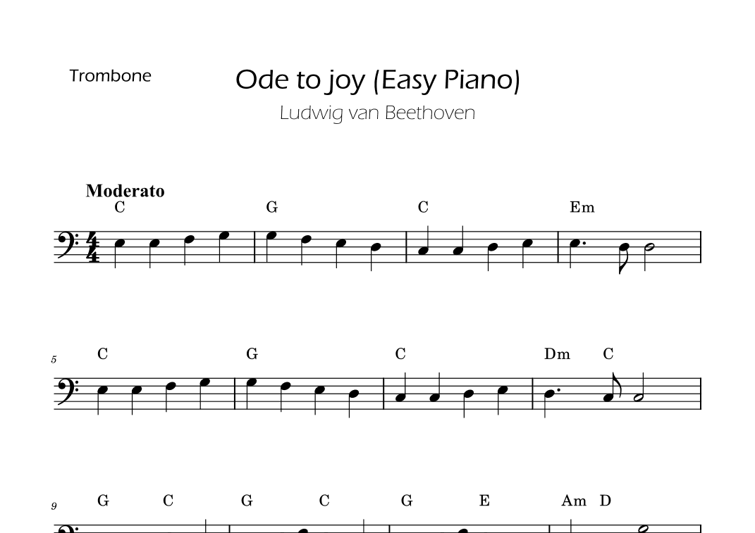 Ode To Joy - Easy Trombone with Chords (arr. Ygor Nunes)