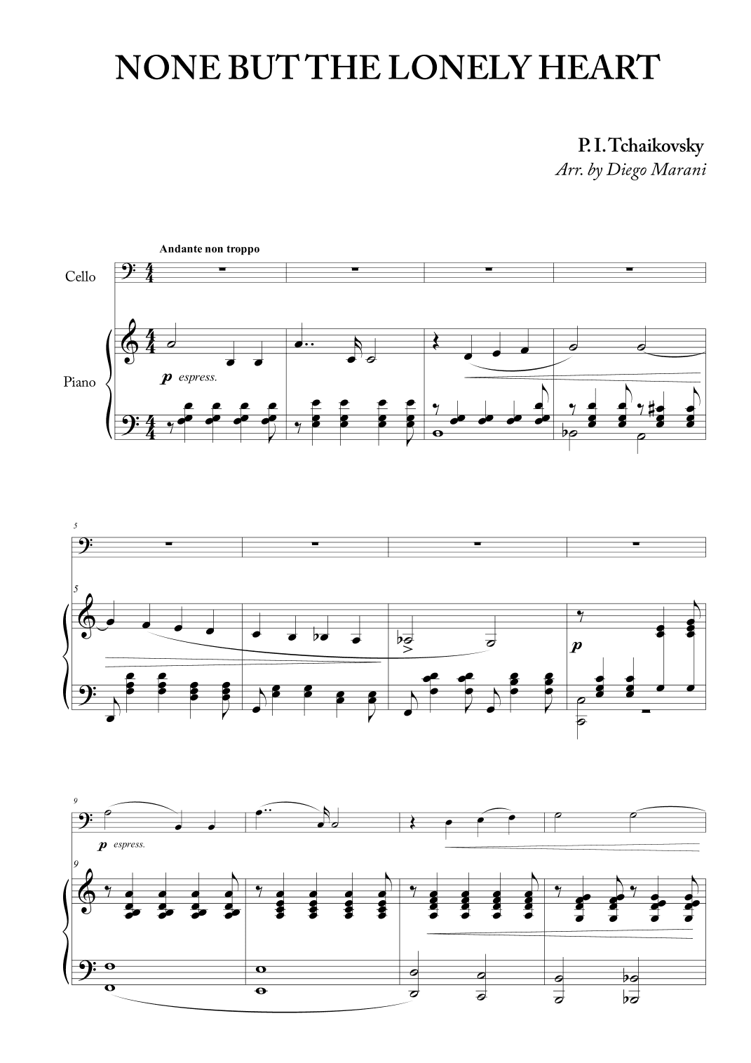 "None but the Lonely Heart" for Cello and Piano (arr. Diego Marani)